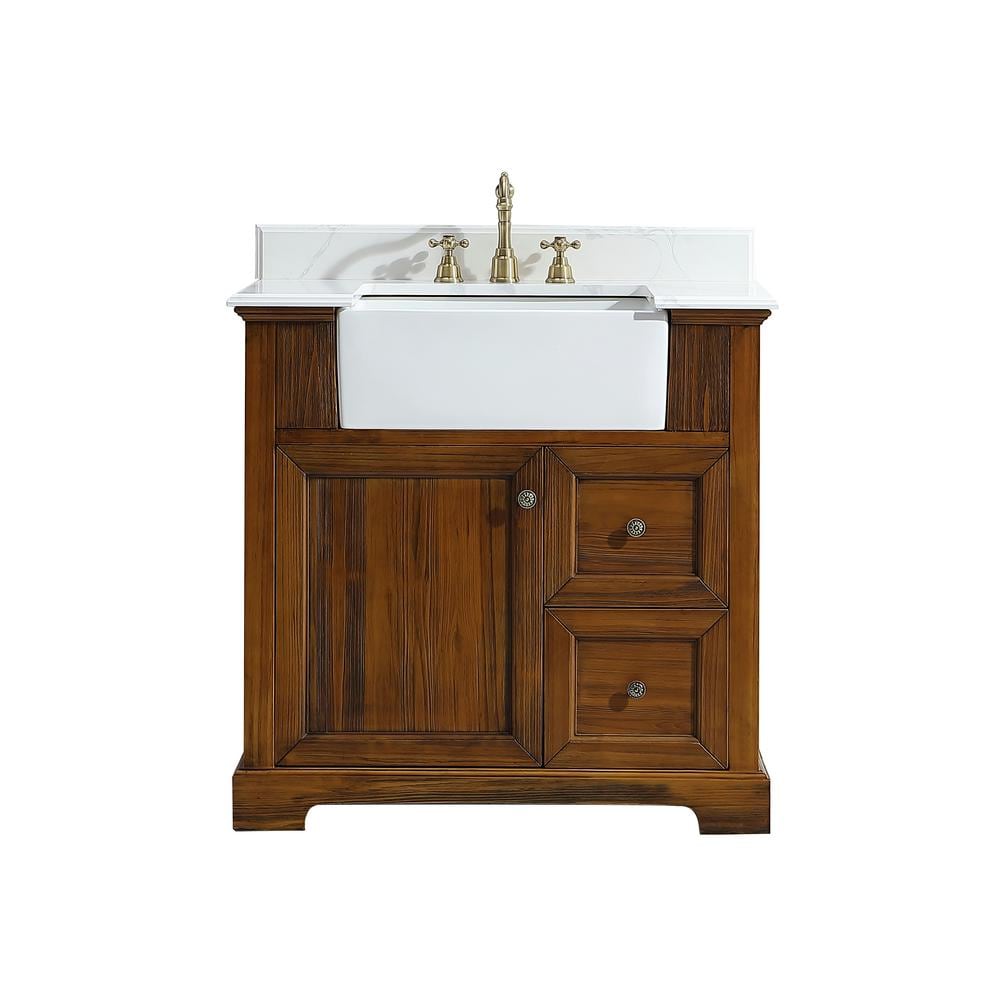 GAVIN 36 in. W x 22 in. D x 35 in. H Bathroom Vanity in Brown with Qt. Vani