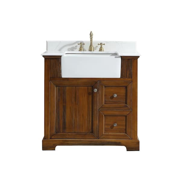 Unbranded GAVIN 36 in. W x 22 in. D x 35 in. H Bathroom Vanity in Brown with Qt. Vanity Top in White with 1 White Sink