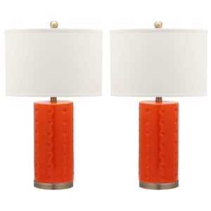 Roxanne 26 in. Orange Ceramic Table Lamp with White Shade (Set of 2)