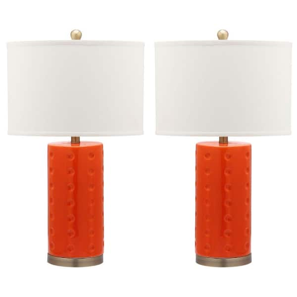 SAFAVIEH Roxanne 26 in. Orange Ceramic Table Lamp with White Shade (Set of 2)
