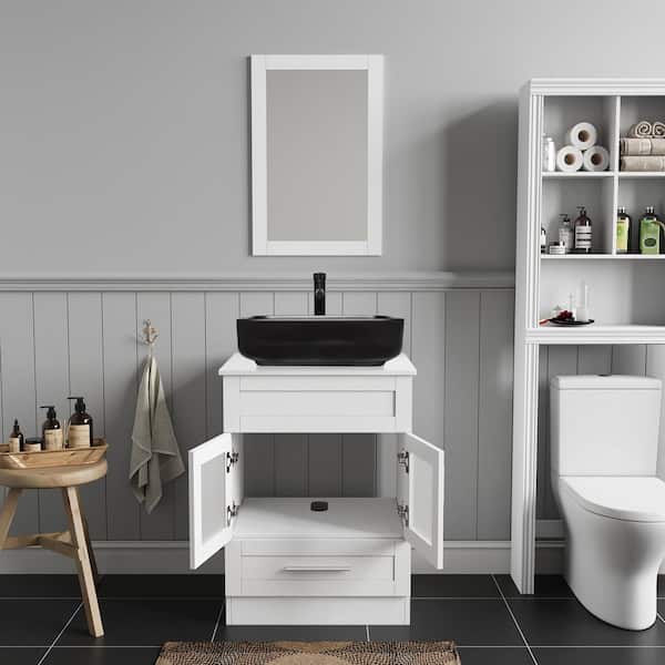 24 in. W x 19 in. D x 33 in. H Single Sink Bath Vanity in White with White Solid Surface Vanity Top and Mirror