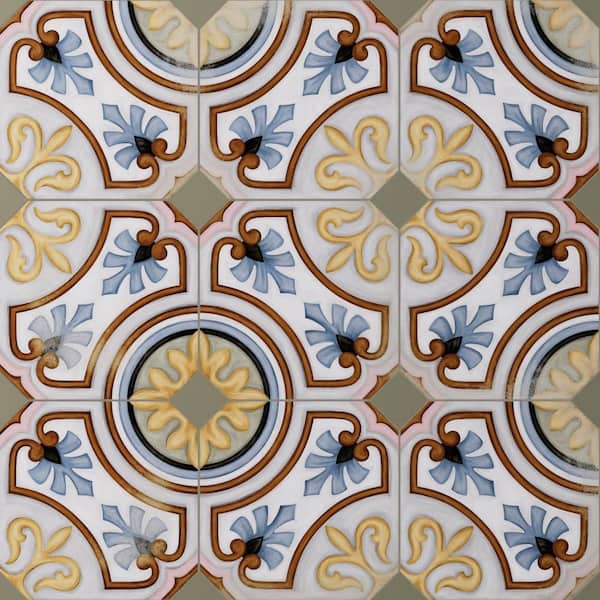 Merola Tile Vaudeville Octagon Deco Diglas with Taco Oliva 8 in. x 8 in. Porcelain Floor and Wall Tile (11.25 sq. ft. /Case)