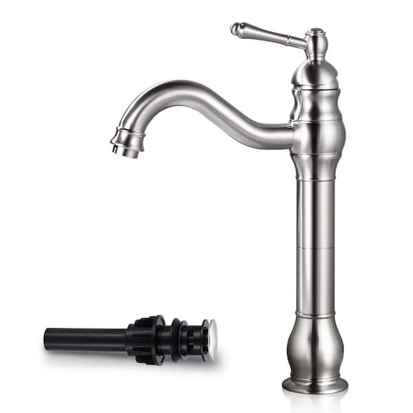 AKLFGN Single Hole Single Handle Waterfall Vessel Sink Faucet with Pop-Up Drain in Brushed Nickel