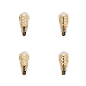 60-Watt Equivalent ST19 Dimmable Spiral Filament Amber Glass E26 Vintage Edison LED Light Bulb, Warm White (4-Pack)