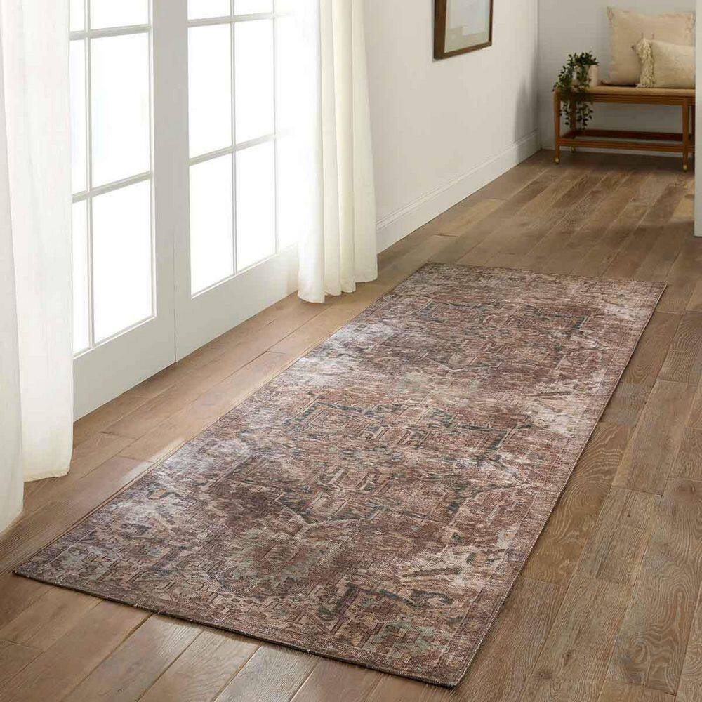 Minita Brown and Blue Synthetic Medallion Runner Rug