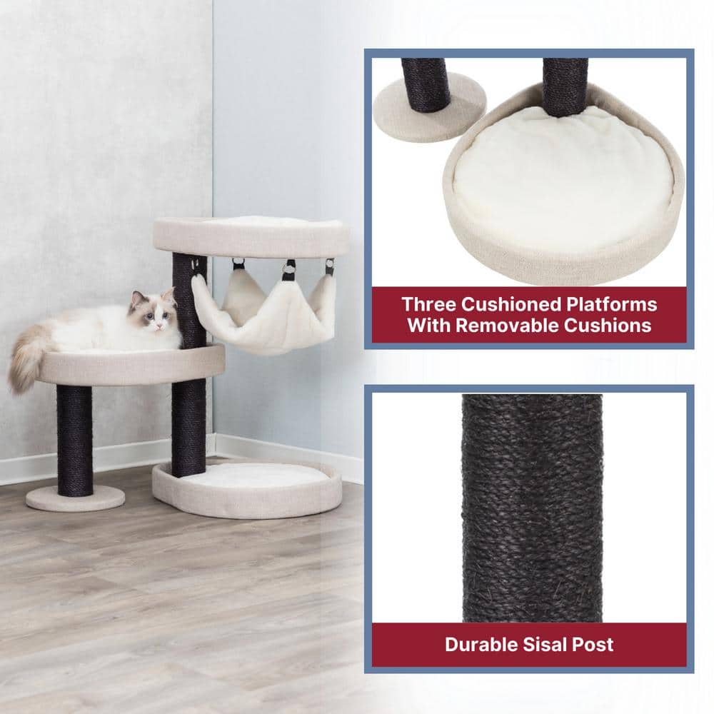 Cream and Black Sisal Freestanding Cat Tree with Hammock