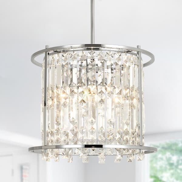 Kinlea 4 Light Chrome Crystal Modern Round Chandelier for Kitchen Island, Living Room and Dining Room