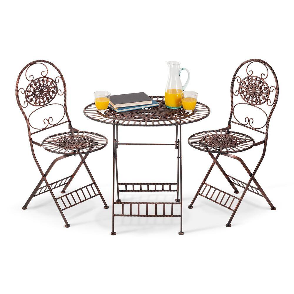 Bronze Floral 3-Piece Metal Outdoor Bistro Set
