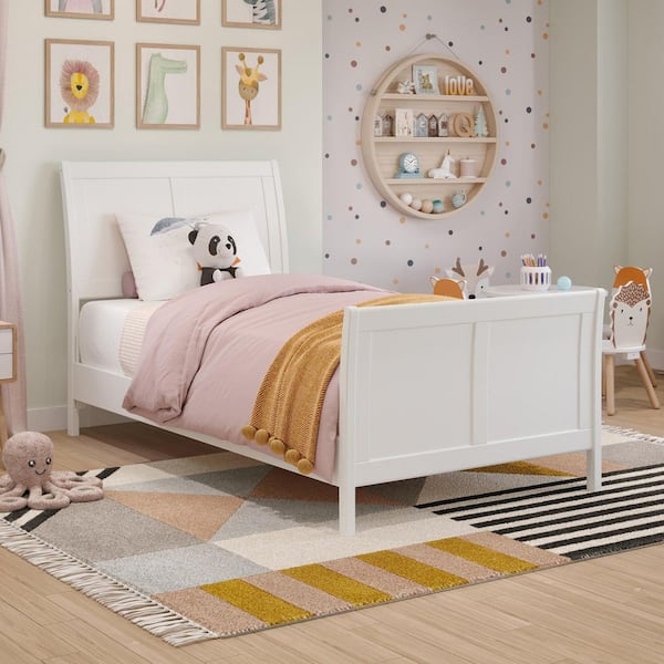 AFI Valencia White Solid Wood Frame Twin Low Profile Sleigh Platform Bed with Matching Footboard