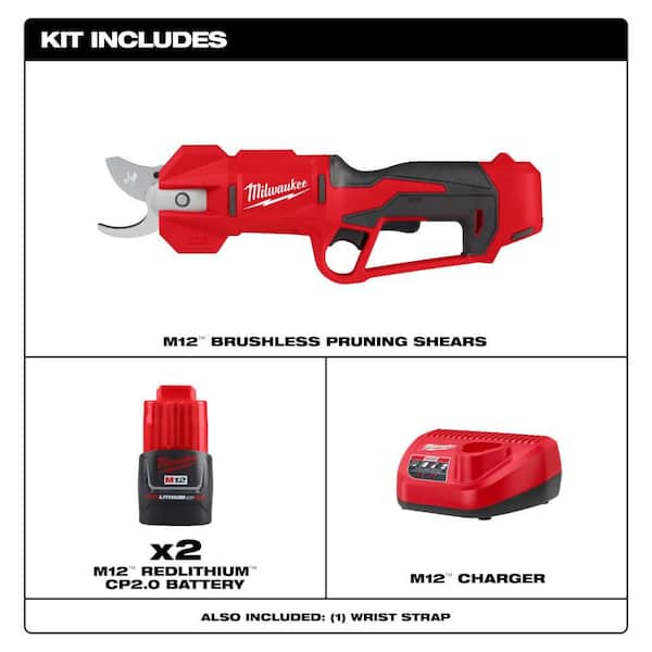M12 12V Brushless Cordless Brushless Cordless Pruner Kit w/(2) 2.0 Ah Battery, Charger