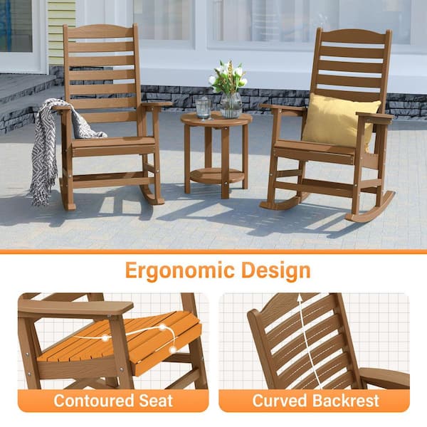 Teak All Weather Resistant HIPS Plastic Patio Outdoor Rocking Chair for Lawn, Porch, Indoor and Garden (Set of 2)