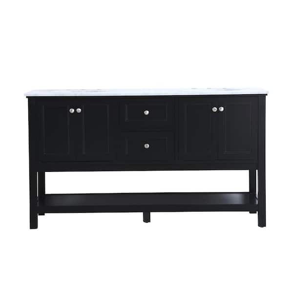 Unbranded Timeless Home 60 in. W x 22 in. D x 33.75 in. H Double Bathroom Vanity in Black with White Marble and White Basin