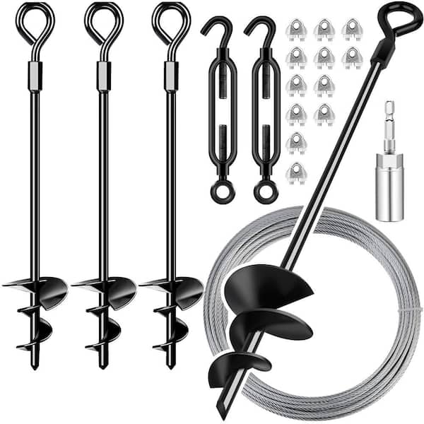24 in. 4 Pack Ground Anchors w/ 3/16 in. Galvanized Cable Shed Anchor Kit Sheds Car Ports Swing Sets (24 in. of 4 Piece)