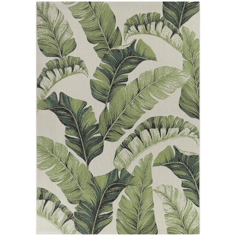 Green and White Floral Braided Synthetic 5' x 7' Area Rug