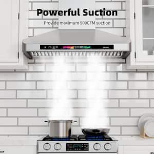 36 in. Ducted Wall Mounted Range Hood in Stainless Steel with Voice Control, Memory Mode, 4 Speed Exhaust Fan