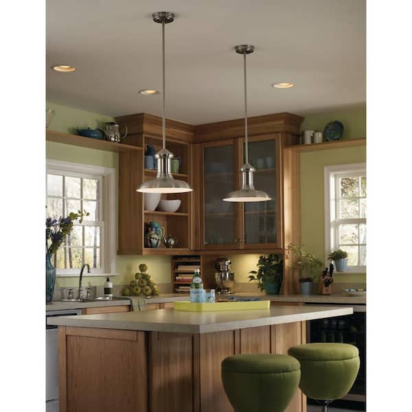 Brookside Collection 1-Light Brushed Nickel LED Pendant with Metal Shade