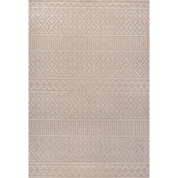 Ormond High-Low Modern Trellis Geometric Beige/Gray 5 ft. x 8 ft. Indoor/Outdoor Area Rug