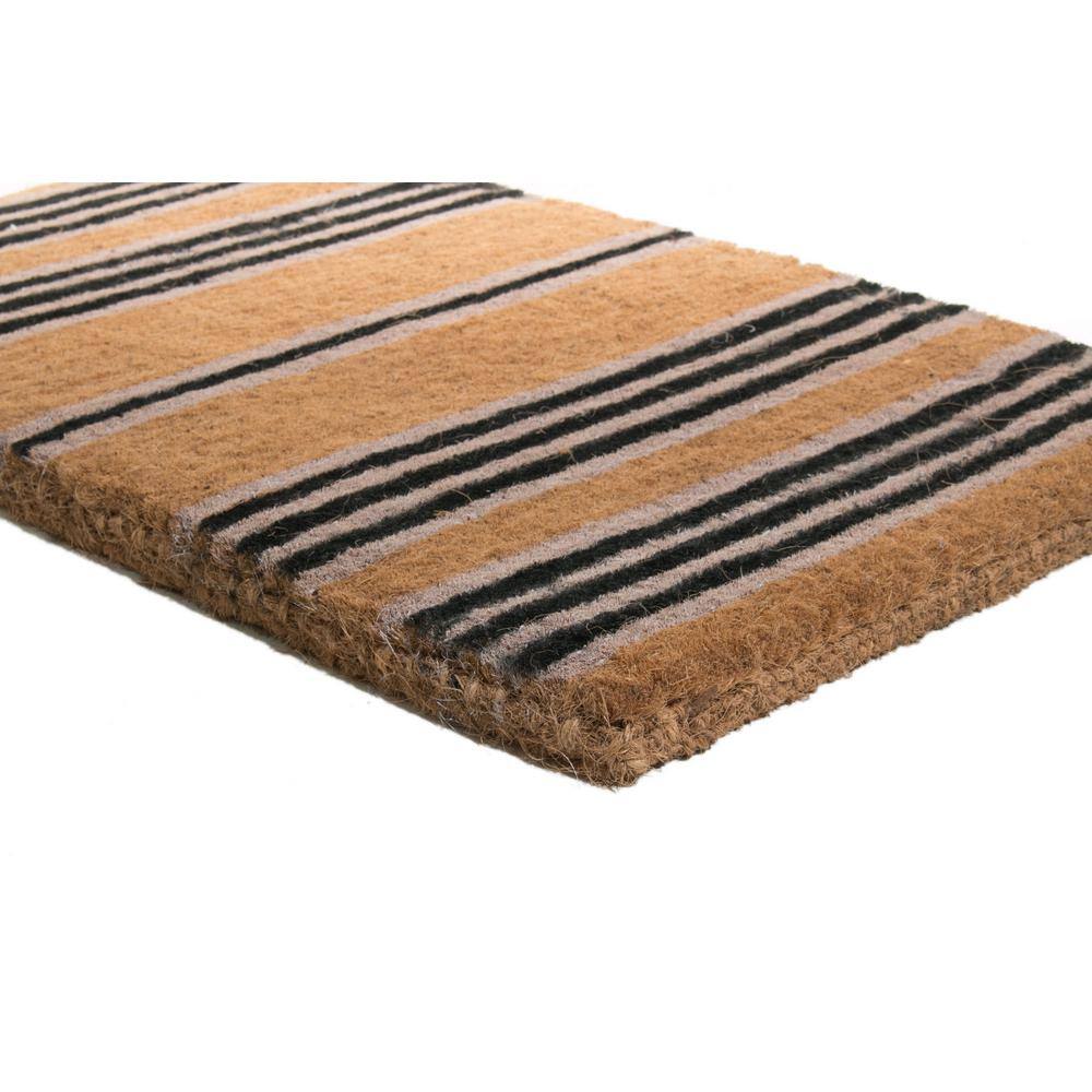 Handwoven Brown and Black Coir Outdoor Door Mat, 18x30 inches