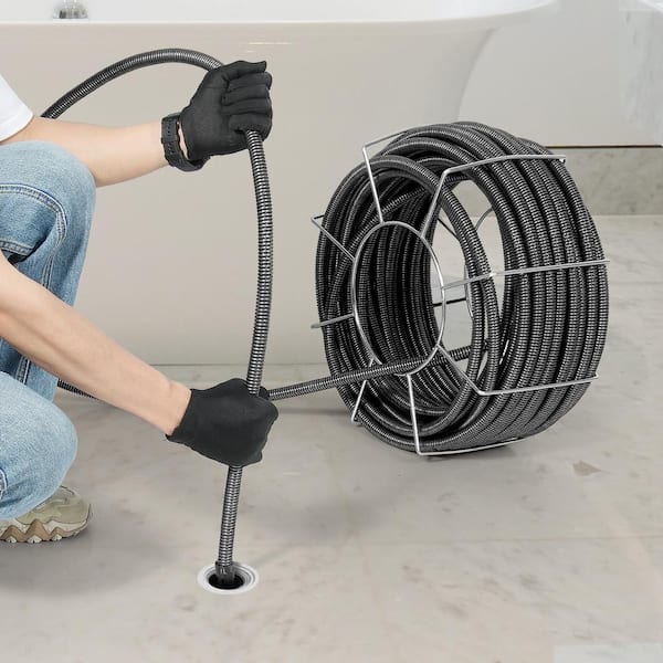 Drain Cleaning Cable 100 ft. x 3/4 in. Solid Core Sewer Drain Auger Cable with 4 Cutter for Sink 3.9 in. to 7.9 in. Pipe