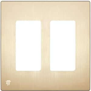 Elite 4.68 in. H x 4.73 in. L, Brushed Gold 2-Gang Screwless Decorator Wall Plate