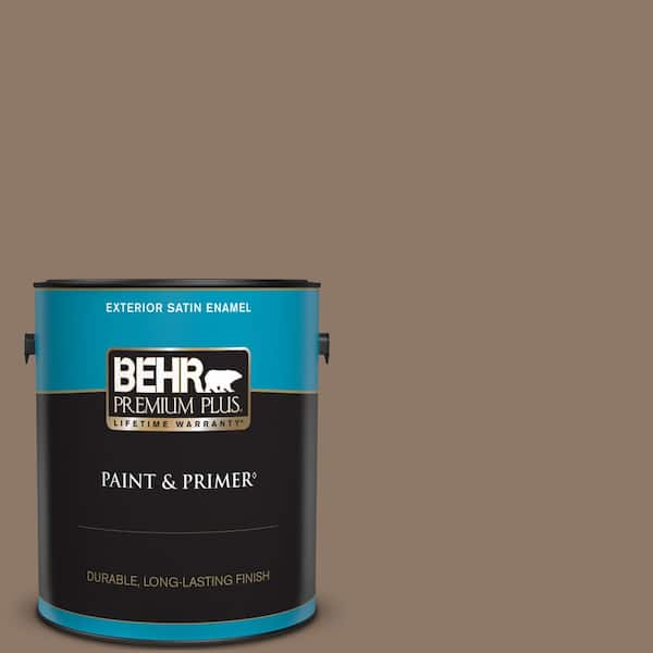 BEHR PREMIUM PLUS 1 gal. #PPU5-05 Coconut Shell Satin Enamel Exterior Paint & Primer