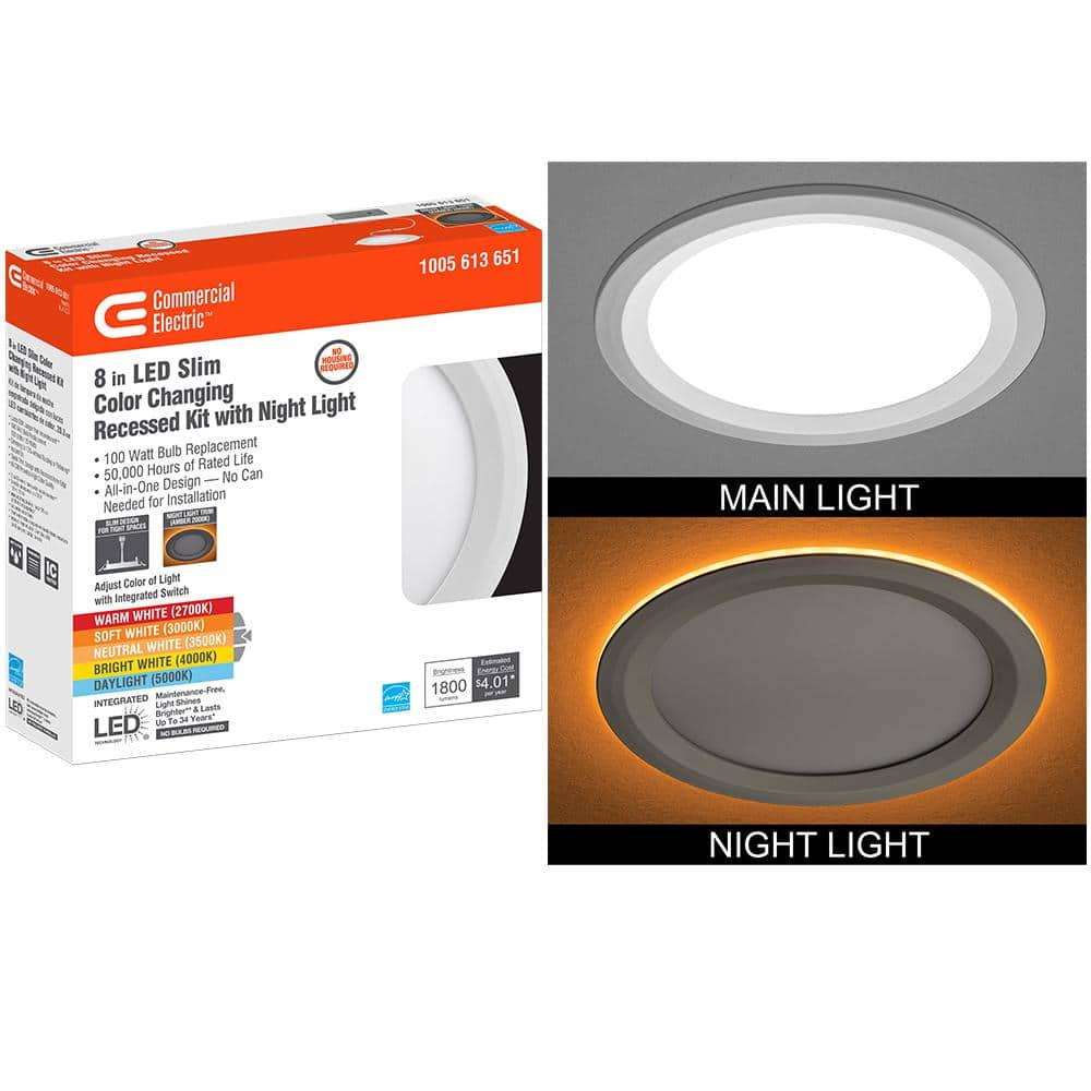 Commercial Electric Ultra Slim 8 in. Selectable CCT Integrated LED Recessed Light Trim with Light Feature 1800 53829101 - The Home Depot