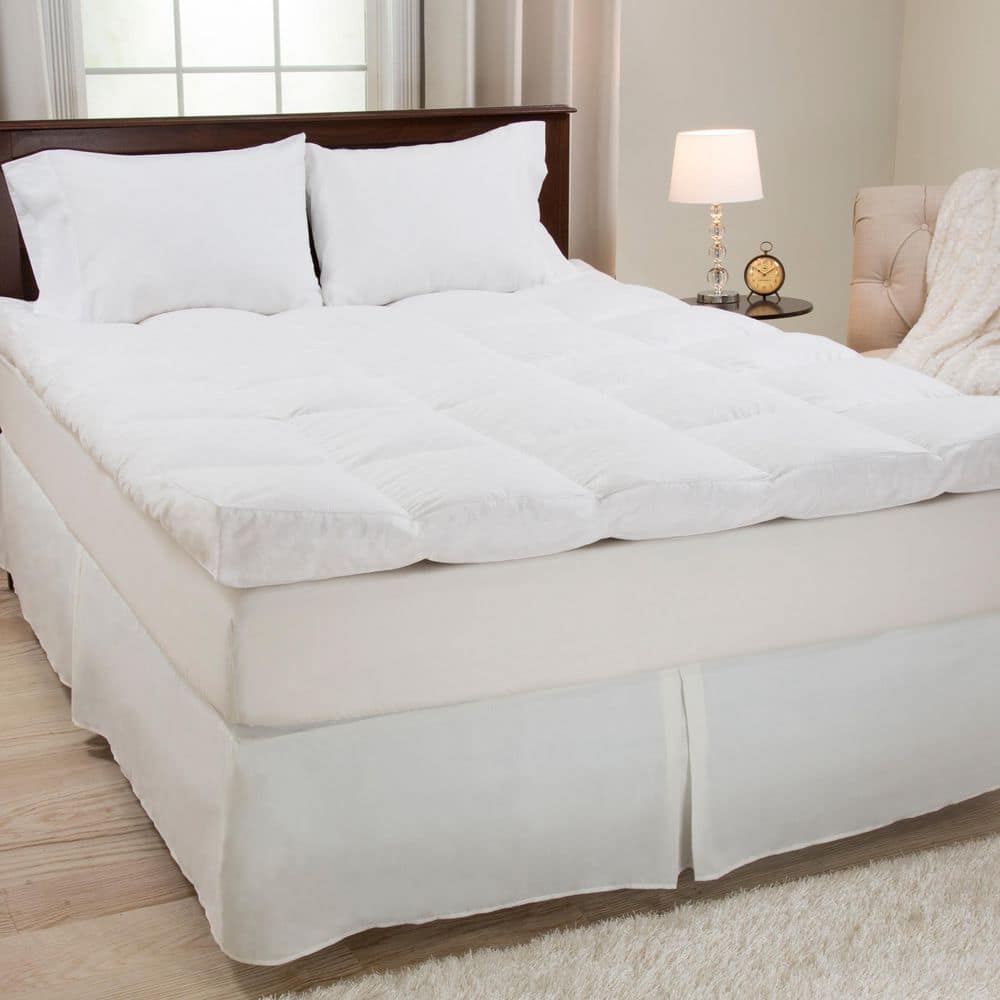 Plush White Cotton Down Feather Twin Mattress Topper