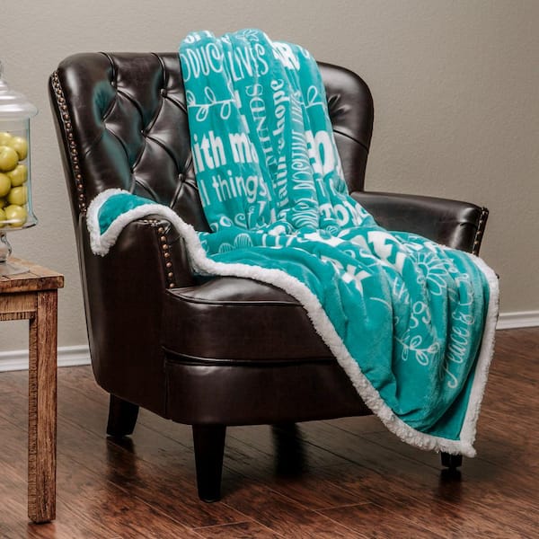 CHANASYA Hope and Faith Skyteal Polyester Reversible Sherpa Gift Throw Blanket - 50 in. x 65 in.
