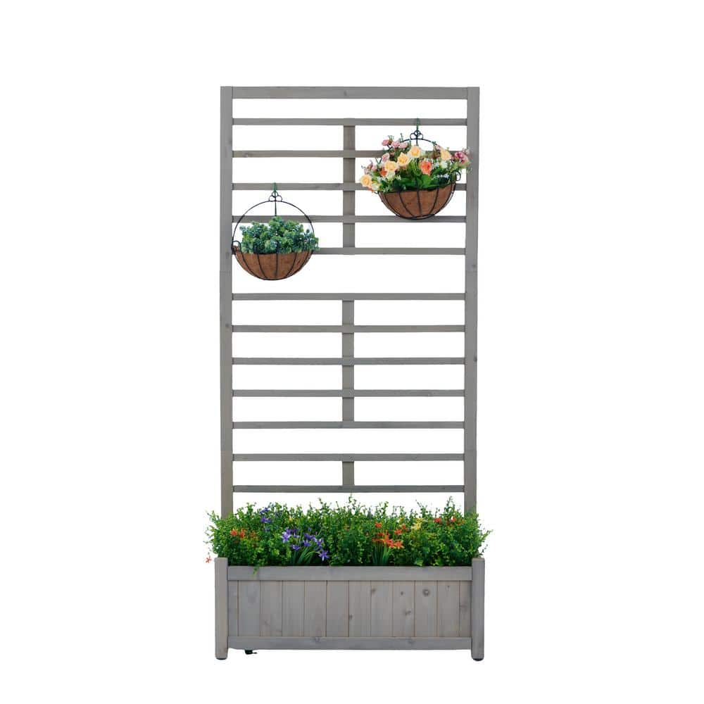 67 in. China Fir Raised Garden Bed with Trellis, Outdoor Wood Planter Box f