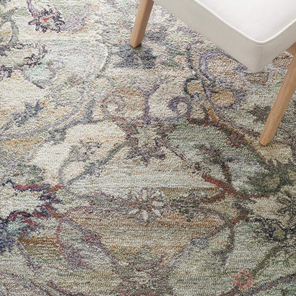 Hand-Tufted Sage and Beige Floral Wool Runner Rug