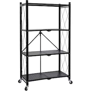 Black 4-Tier Metal Collapsible Garage Storage Shelving Unit (28 in. W x 50 in. H x 15 in. D)