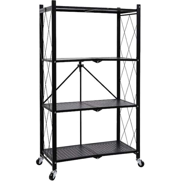 Unbranded Black 4-Tier Metal Collapsible Garage Storage Shelving Unit (28 in. W x 50 in. H x 15 in. D)