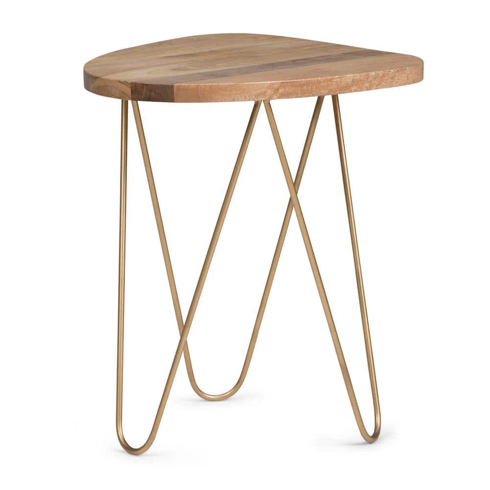 Patrice Boomerang Mango Wood Table with Matte Gold Hairpin Legs