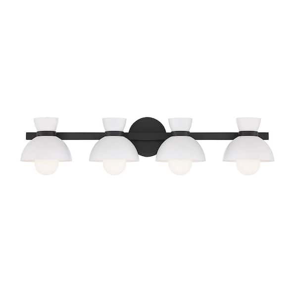 TUXEDO PARK LIGHTING 33.5 in. 4-Light Matte Black Vanity Light with White Metal Shades