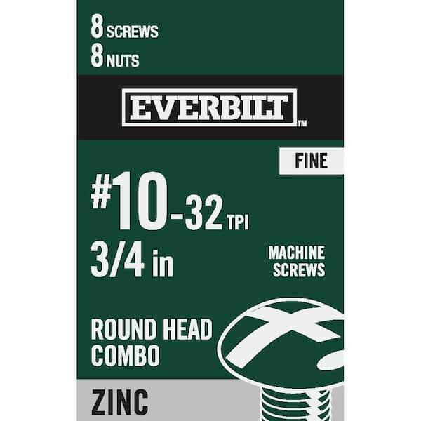 Everbilt #10-32 x 3/4 in. Combo Round Head Zinc Plated Machine Screw (8-Pack)