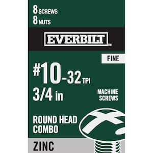 #10-32 x 3/4 in. Zinc Plated Combo Round Head Machine Screw (8-Pack)