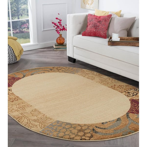 Tayse Rugs Elegance Floral Beige 7 ft. x 10ft. Oval Indoor Area Rug 5202  Ivory 7x10 Oval - The Home Depot