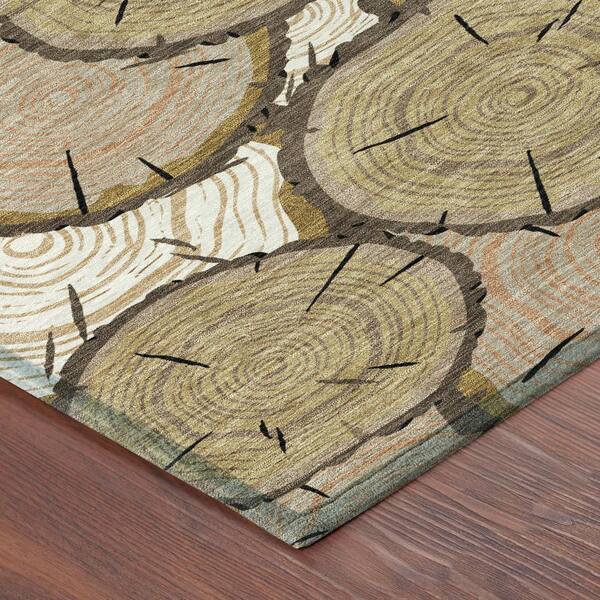 Chantille Machine Washable Indoor/Outdoor Abstract ACN2832 Honey 8 ft. x 8 ft. Round Rug