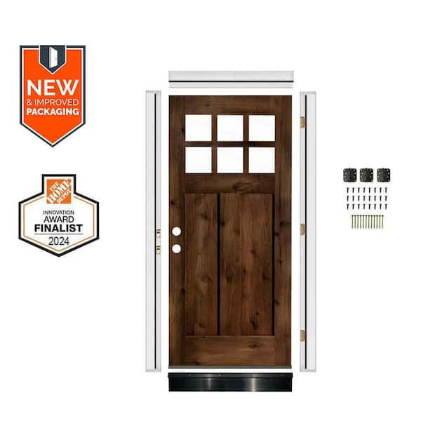 Krosswood Doors DIY 36 in. x 80 in. Alder Right-Hand 6 Lite Clear Glass Provincial Stain Wood Front Door Kit w/ Quick Assemble Jamb