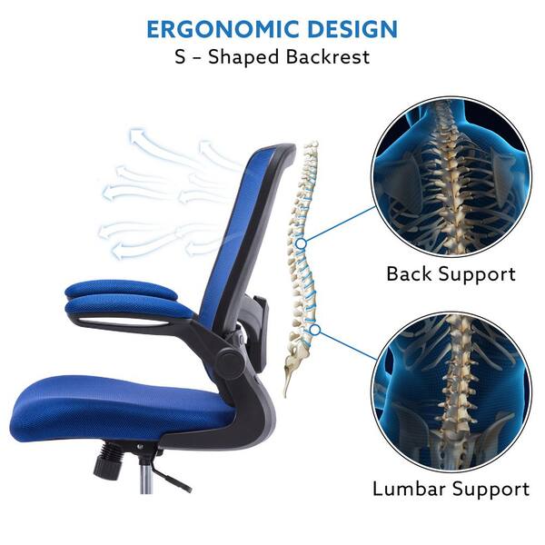 Ergonomic Office Chair, Comfort Home Office Task Chair, Lumbar Support Computer  Chair with Flip-up Arms and Adjustable Height(Light Blue) 