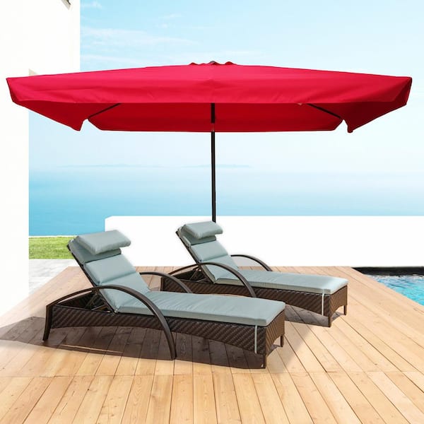Tunearary 10 ft. x 6.5 ft. Aluminum Outdoor Crank Market Patio Umbrellas in Red with Push Button for Garden Pool in Red