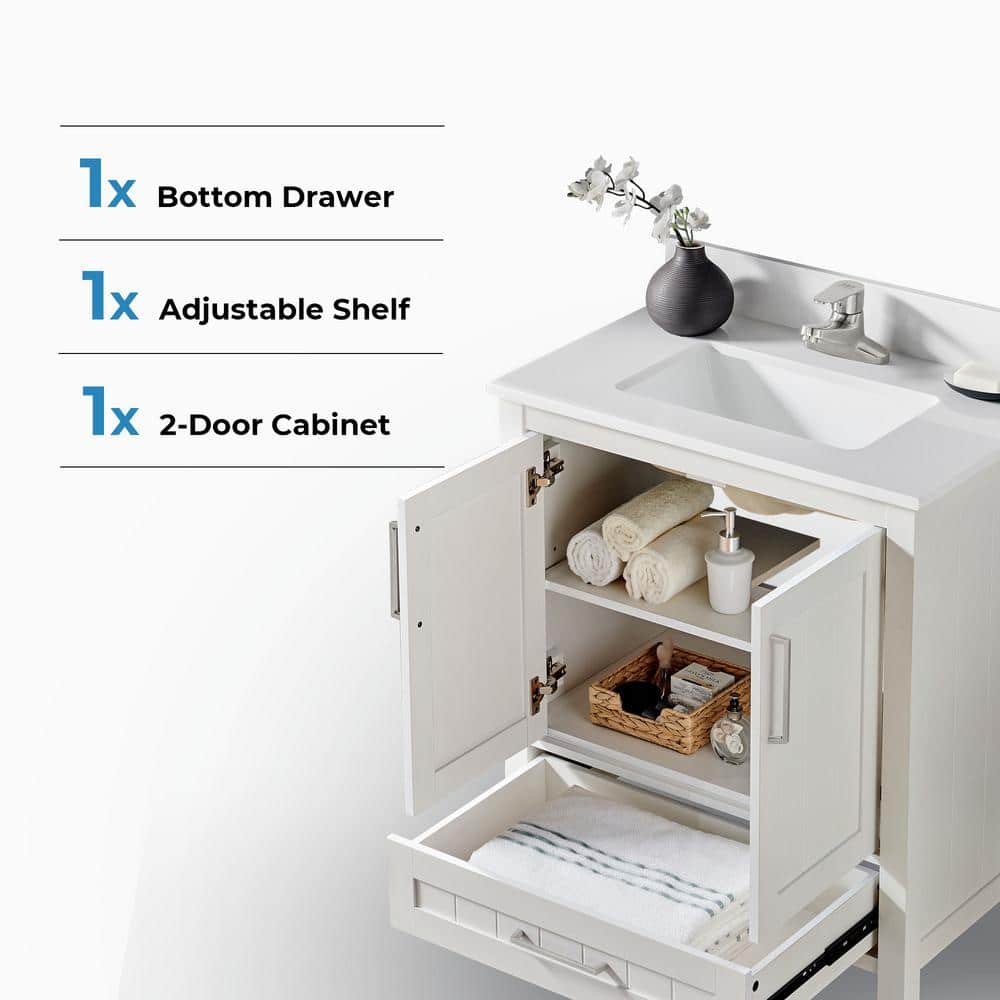 Pure White 30" Freestanding Bathroom Vanity with Sink