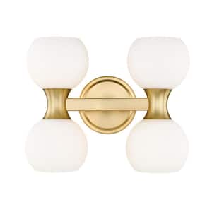 Artemis 6.5 in. 4 Light Modern Gold Vanity Light with Matte Opal Glass Shade with No Bulbs Included