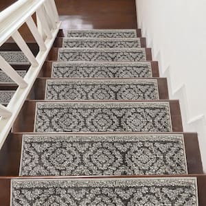 Sofihas Dark Gray 9 in. x 28 in. Shag Polypropylene with TPE Backing Carpet Stair Tread Covers (Set of 10)