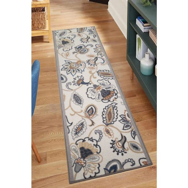 Custom Size Runner Rug Collection Floral Design Gray 26 in. W x 264 in. L Stair Runner 47.67 sq. ft.