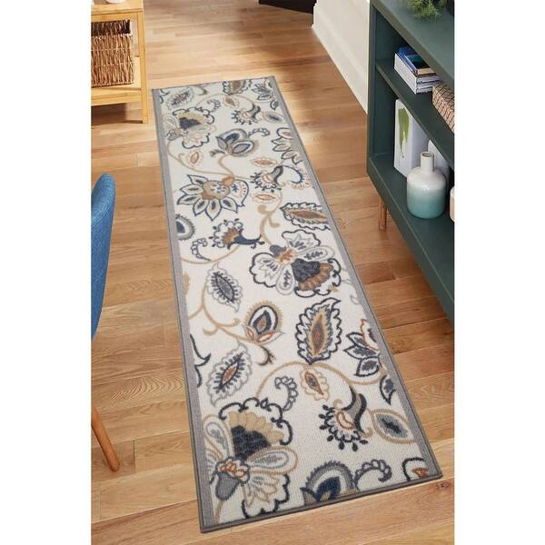 Custom Size Runner Rug Collection Floral Design Gray 26 in. W x 336 in. L Stair Runner 60.67 sq. ft.