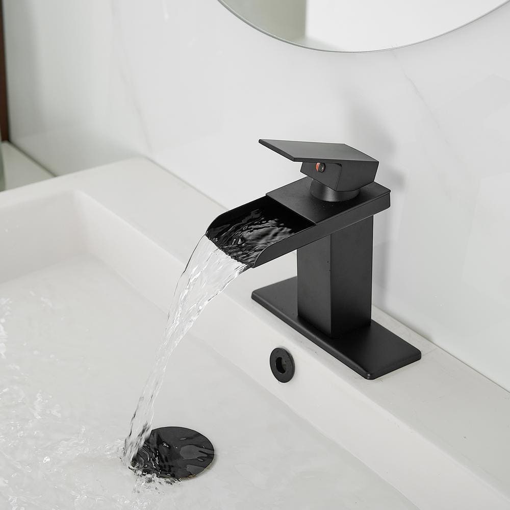 Matte Black Single Handle Waterfall Bathroom Faucet