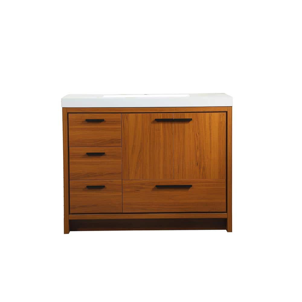 Simply Living 42 in. Single Bathroom Vanity in Teak with Resin Vanity Top i
