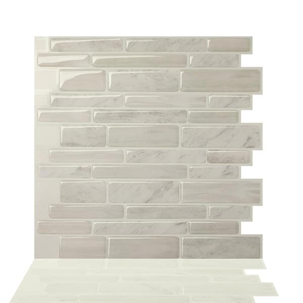 Polito White 10 in. W x 10 in. H Light Gray PVC Peel and Stick Decorative Mosaic Wall Tile Backsplash (10-Tiles)