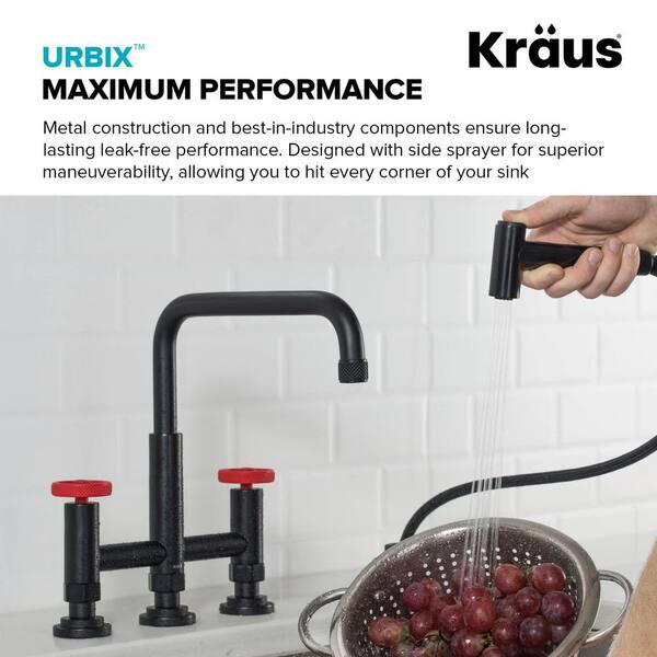 KRAUS Urbix Double-Handle Transitional Bridge Kitchen Faucet with
